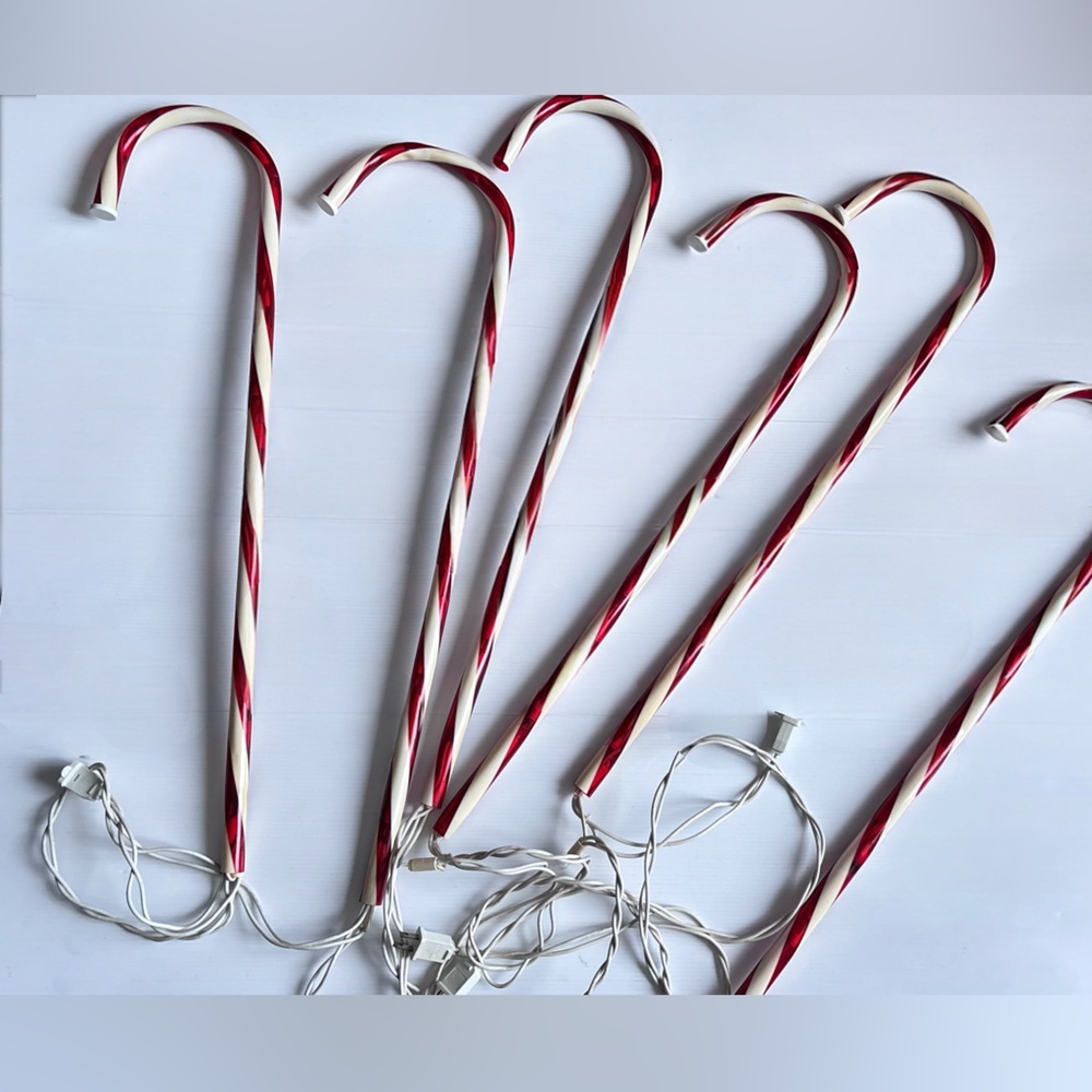 Vintage Candy Cane Christmas Lights Red White Holiday Decor